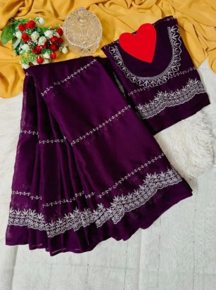 Georgette High Quality Stylish Saree. Saree with unstitched Blouse for Women